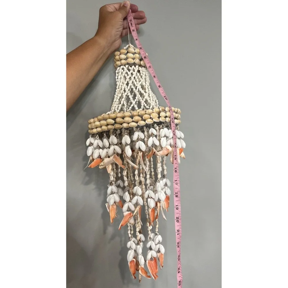 Vtg Boho Seashell Chandelier Coastal Tiered Home Decor Beach